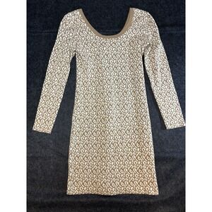 BANANA REPUBLIC Tan And Ivory Leopard Animal Print Medium Sweater Dress 0576